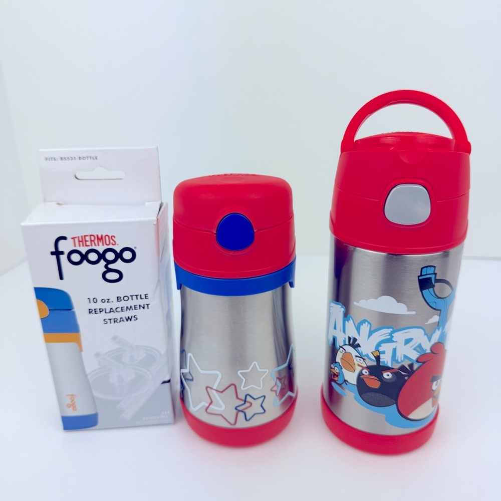 Thermos Foogo 10 oz & Funtainer 12 oz stainless steel straw bottle. Lot of of 2